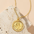 Fashionable temperament embossed gold coin pendant necklace retro round rose collarbone chain Jewelry for Women-Gold