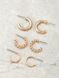 Time and Tru Gold Hoop Earring Trio for Women, 3 Pairs