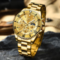 OLEVS Chronograph Watches for Men 42.5mm Outdoor Watch All Gold Stainless Steel Waterproof Mens Watch 2870