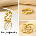 Bestyle Stainless Steel Interlocking Rings for Women Gold Stackable Fidget Ring Triple Thumb Band Ring for Girlfriend Daughter Niece Jewelry Gift Size 8