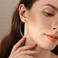 Flattened Gold Hoop Earrings for Women, 14K Real Gold Plated Hoops ,Hypoallergenic Lightweight Earring