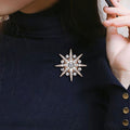 Elegant For Adults Snowflower Flower Shirt Accessories Zircon Anti-glare Rhinestone Lapel Pin Buckle Korean Badge Pin Men Collar Pins Women Brooches GOLD