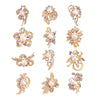 12pcs Assorted Crystal Flower Brooch Pearl Brooch Set Wedding Banquet Brooch Gold