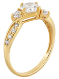 Brilliance Fine Jewelry Round 3-Stone Center Cubic Zirconia Engagement Ring in 10K Yellow Gold