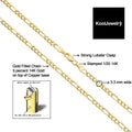 14k Yellow Gold Filled Solid Figaro Link Chain Necklace (3.3 mm, 18 inch)