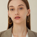 Flattened Gold Hoop Earrings for Women, 14K Real Gold Plated Hoops ,Hypoallergenic Lightweight Earring